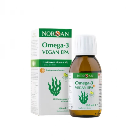 Omega 3 VEGAN 2000 mg Kwasy EPA DHA Olej z Alg w Płynie Pomarańczowy 100 ml NORSAN