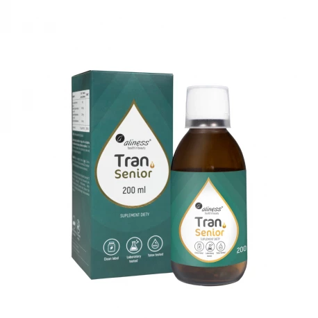 Tran Senior Olej z Wątroby Dorsza Omega 3 EPA DHA Witamina D3 4000 IU Płyn 200 ml Aliness