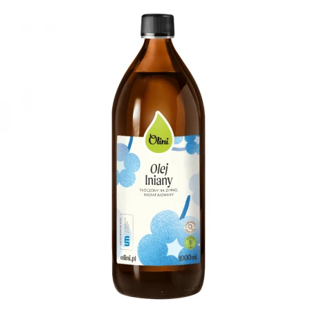 Olej Lniany Tłoczony na Zimno Nierafinowany Omega 3 1000 ml Olini
