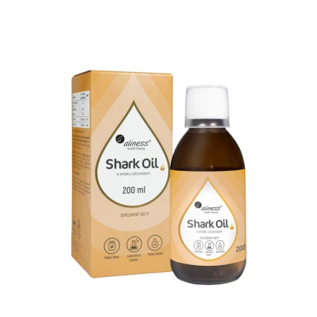 Shark Oil Olej z Wątroby Rekina Witamina A D3 Cytryna Płyn 200 ml Aliness