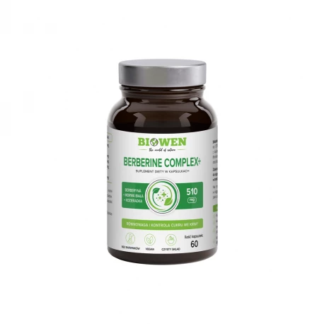 Berberine Complex+ 450 mg Berberyna + Morwa Biała + Kozieradka Kontrola Cukru we Krwi (60 kaps) Biowen