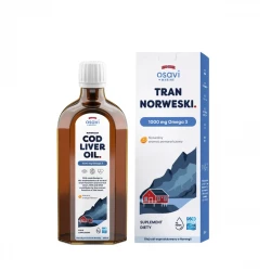 Tran Norweski 1000 mg Omega-3 Nienasycone Kwasy Tłuszczowe DHA i EPA z Aromatem Pomarańczowym 250 ml Osavi