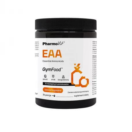 EAA Zestaw Aminokwasów Proszek o Smaku Owoców Tropikalnych 375 g Gym Food Pharmovit