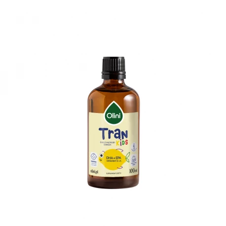 Tran Cytrynowy Olej z Wątroby Dorsza Omega 3 DHA EPA Witamina D3 A 100 ml Olini