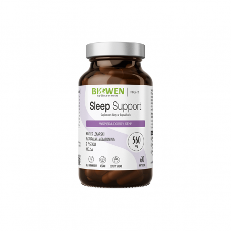 Sleep Support Kozłek Lekarski Melatonina z Pistacji Melisa 560 mg (60 kaps) Biowen