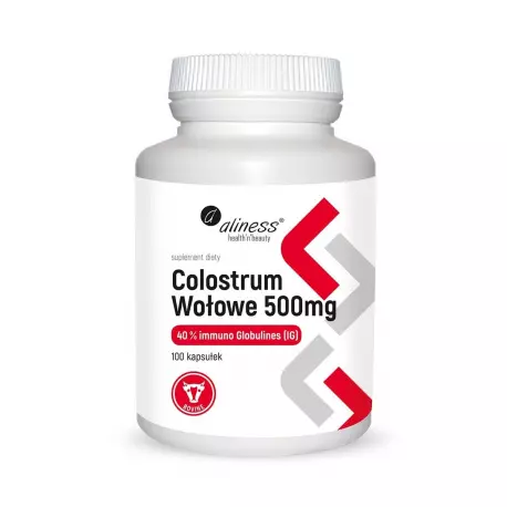 Colostrum Wołowe Bovine 40% Immunoglobulin 500 mg (100 kaps) Aliness