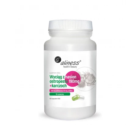 Ostropest Plamisty 190 mg + Karczoch Sylimaryna Sylibina Cynaryna (100 kaps) Aliness