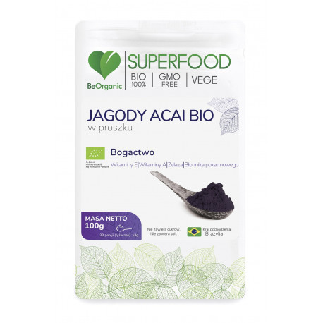 Jagody Acai Bio SuperFood Proszek 100 g BeOrganic