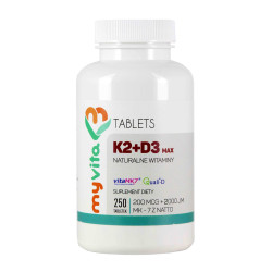 Witamina K2 MK-7 200 mcg + D3 (250 tab) MAX Myvita