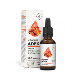 Witaminy ADEK (A + D3 2000 IU + E + K2 MK-7) w płynie Clean Label 30 ml Krople Aura Herbals
