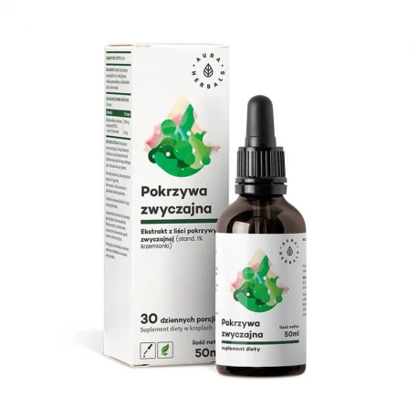 Pokrzywa Zwyczajna Ekstrakt Roślinny 1000 mg Krzemionka 10 mg Krople 50 ml w Płynie Aura Herbals