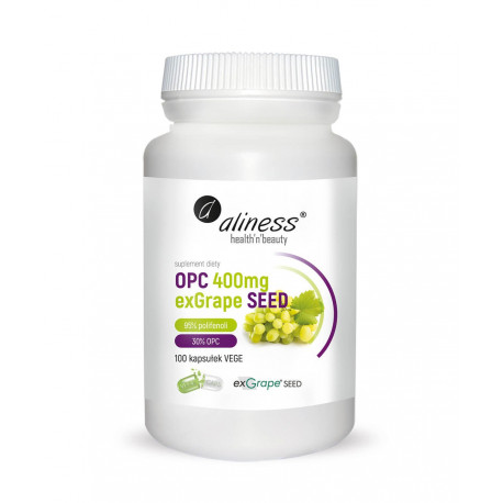 Ekstrakt z Pestek Winogron OPC 400 mg exGrape SEED 95% polifenoli (100 kaps) Aliness