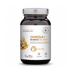 Omega+ Witamina D3 800 IU Dla Dzieci Kwasy DHA 120 mg + EPA 180 mg (60 kaps twist-off) Aura Herbals