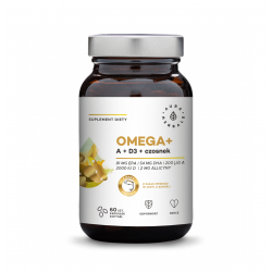Omega+ Witamina A + D3 2000 IU + Czosnek Kwasy DHA 54 mg + EPA 81 mg (60 kaps) Aura Herbals
