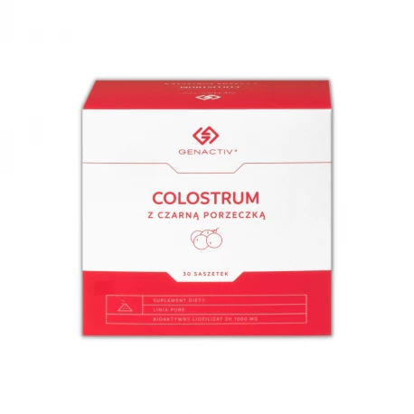 Colostrum Bovinum Bioaktywny Liofilizat 2h 1000 mg z Czarną Porzeczką i Bananem Wsparcie Odporności (30 saszetek) Genactiv