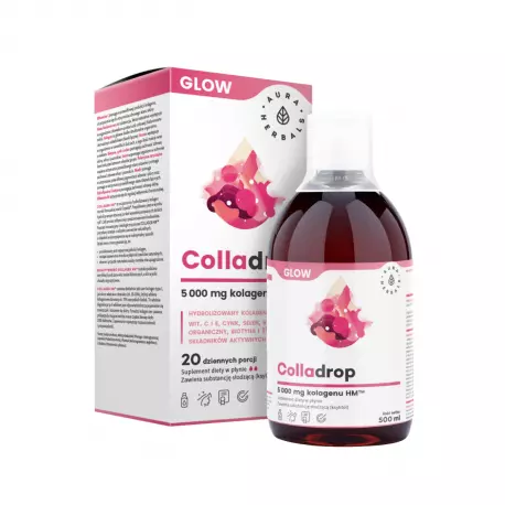 Colladrop GLOW Kolagen Morski 5000 mg Typu I i III Włosy Skóra Paznokcie 500 ml w Płynie Aura Herbals