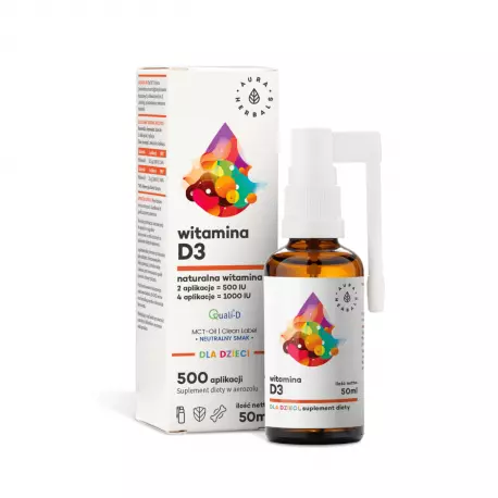 Naturalna Witamina D3 dla Dzieci z Lanoliny Olej MCT Aerozol 50 ml Aura Herbals