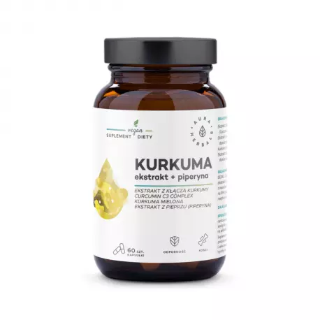 Kurkuma Ekstrakt z Kłącza Kurkumy 450 mg + Piperyna (60 kaps) VEGE Aura Herbals