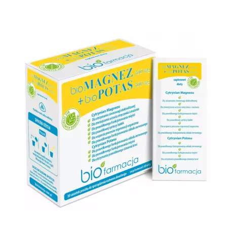 Organiczny Bio Magnez + Bio Potas Magnez 300 mg Potas 300 mg (30 saszetek) Biofarmacja