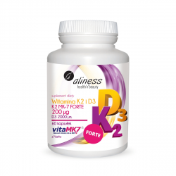 Naturalna Witamina K2 FORTE MK-7 200 µg z Natto + D3 (60kaps) ALINESS