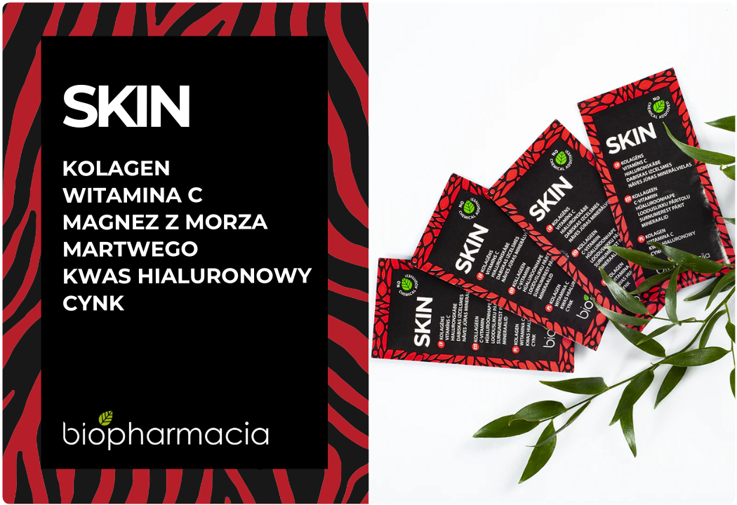 SKIN Kolagen typ I II 4500 mg Witamina C Magnez Cynk (28 sasz) Biofarmacja
