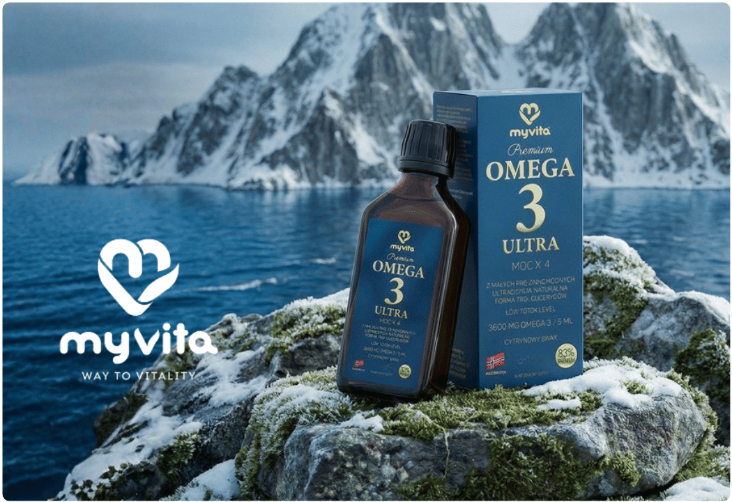 PREMIUM OMEGA 3 ULTRA x 4 Trójglicerydy TG 3800 mg EPA DHA - Płyn do Picia o Smaku Cytrynowym 100 ml MyVita