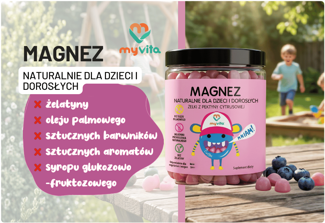 Żelki Magnez Cytrynian Magnezu Dla Dzieci i Dorosłych z Pektyny Cytrusowej MyVita