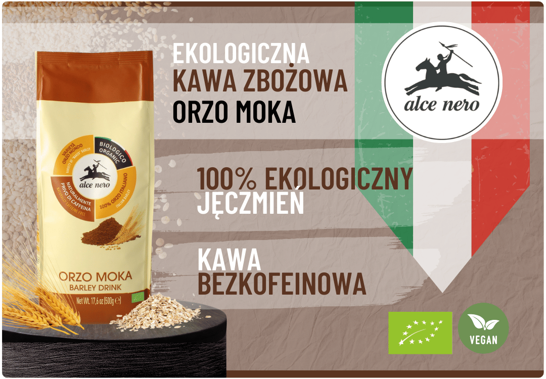 Kawa Zbożowa Rozpuszczalna 100% Orzo Moka Bezkofeinowa BIO 500 g Alce Nero