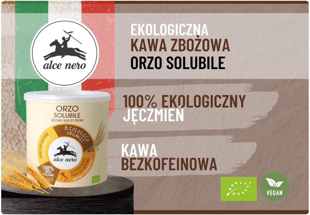 Kawa Zbożowa Rozpuszczalna 100% Orzo Solubile Bezkofeinowa BIO 125 g Alce Nero