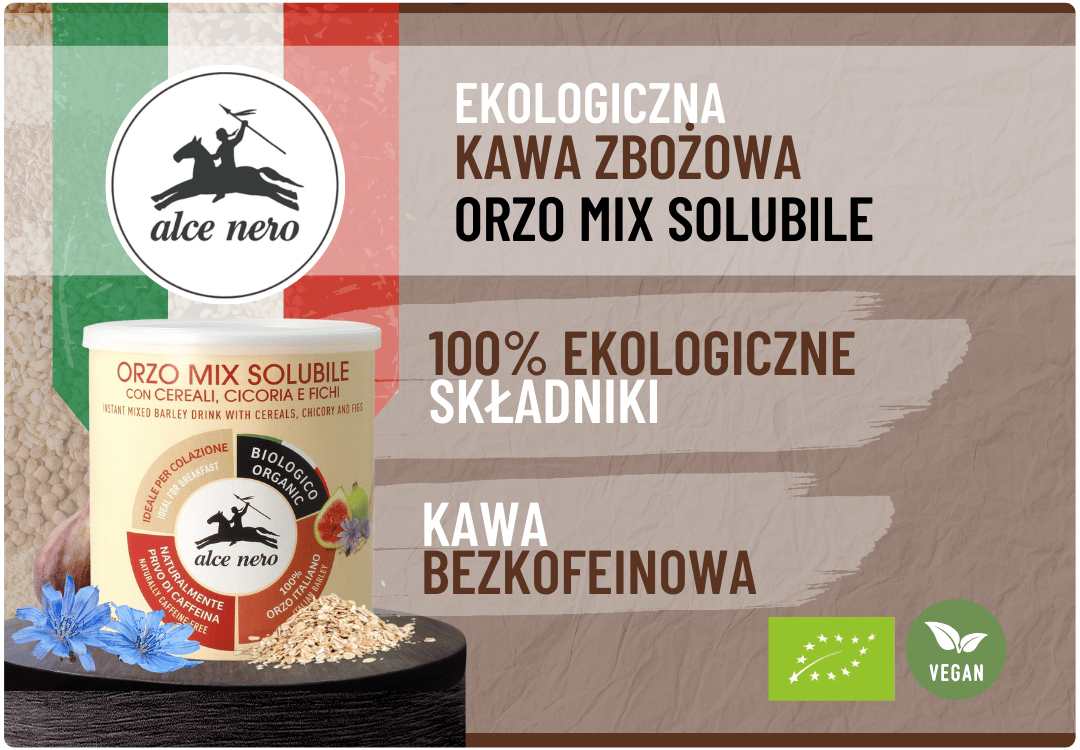 Kawa Zbożowa Rozpuszczalna Orzo Mix Solubile Bezkofeinowa BIO 125 g Alce Nero