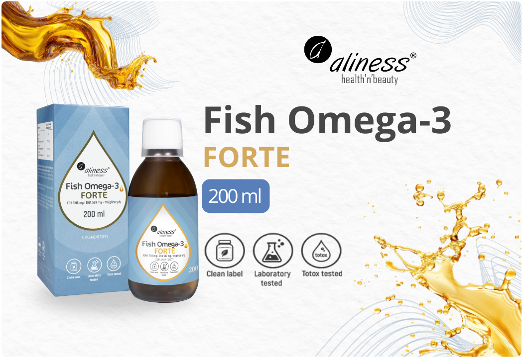 Fish Omega-3 FORTE EPA DHA Trójglicerydy Płyn 200 ml Aliness