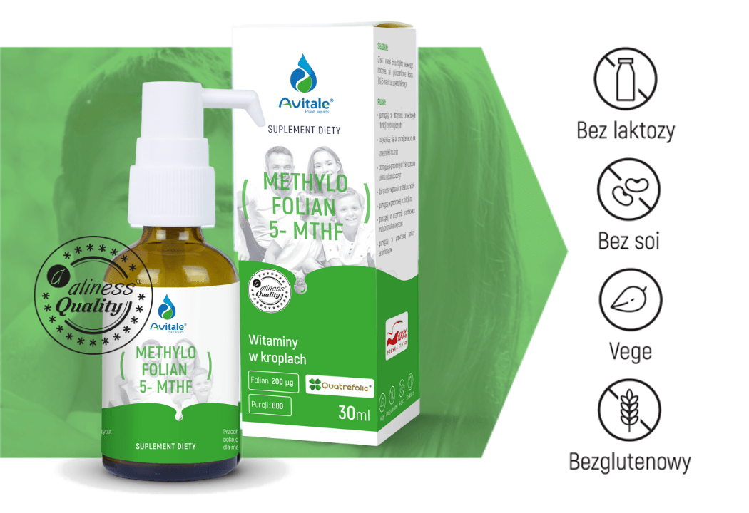 Methylofolian 5-MTHF Kwas Foliowy 200 mcg w Kroplach 30 ml Avitale Aliness