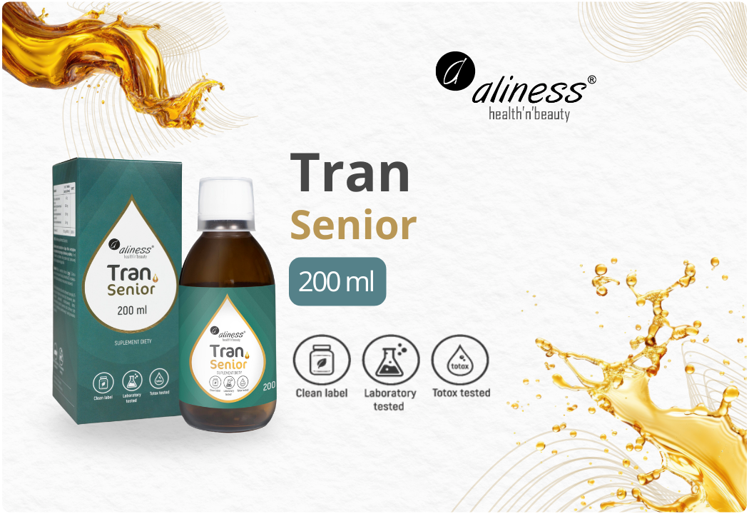 Tran Senior Olej z Dorsza EPA DHA Witamina D3 4000 IU Płyn 200 ml Aliness
