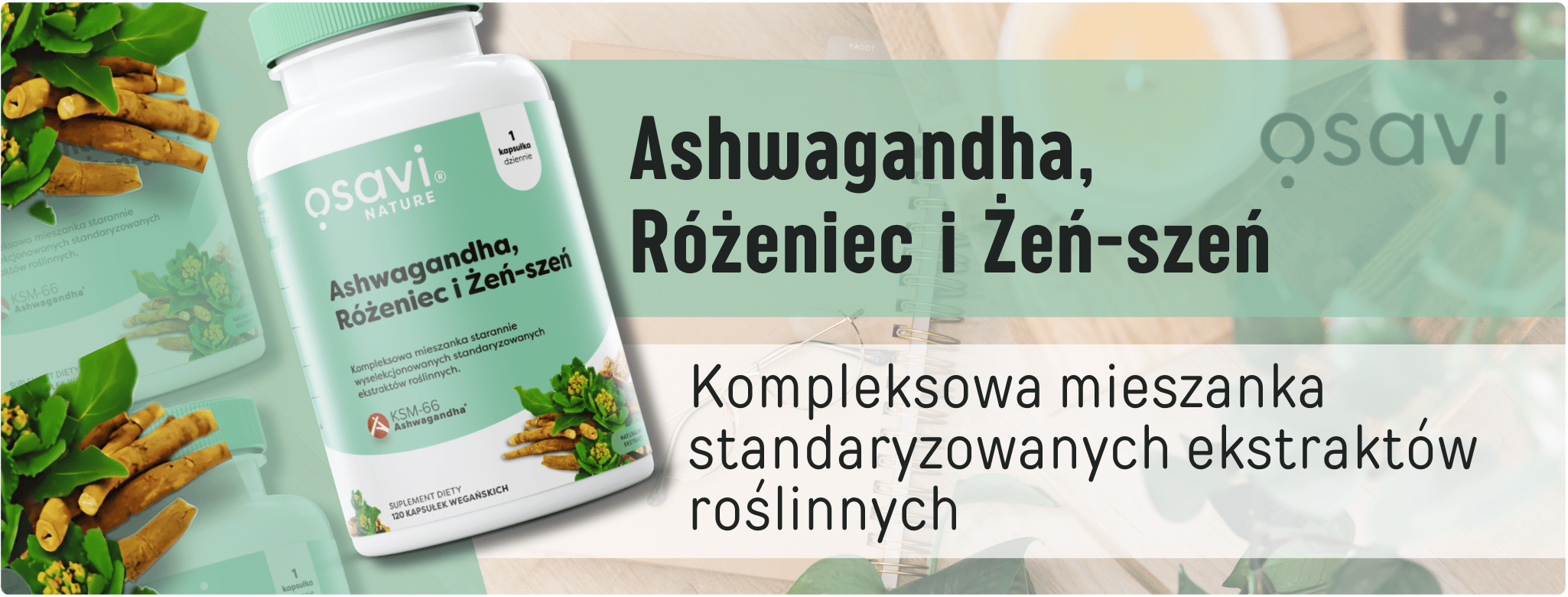 Mieszanka Adaptogenów Ashwagandha Różeniec i Żeń-szeń Osavi