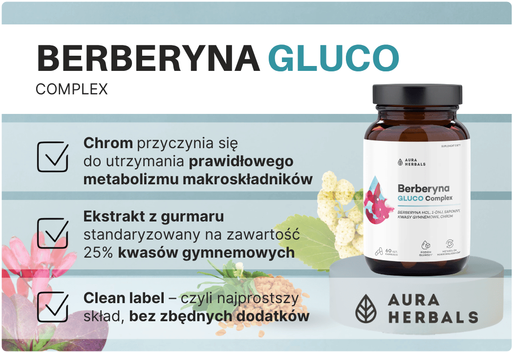 Berberyna Gluco Complex Chrom Morwa Biała Gurmar Kozieradka (60 kaps) Aura Herbals