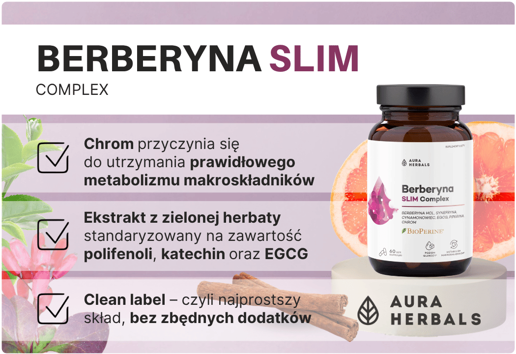 Berberyna Slim Complex Chrom Gorzka Pomarańcza Cynamonowiec Zielona Herbata (60 kaps) Aura Herbals