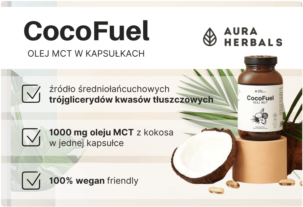 CocoFuel Olej MCT Czysty Olej z Kokosa 100% 1000 mg (100 kaps) Aura Herbals