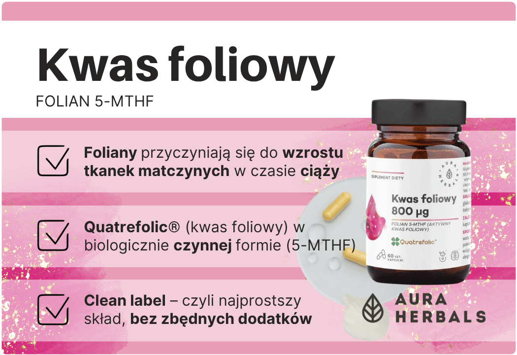 Kwas Foliowy 800 µg Folian 5-MTHF Quatrefolic 60 kaps Aura Herbals