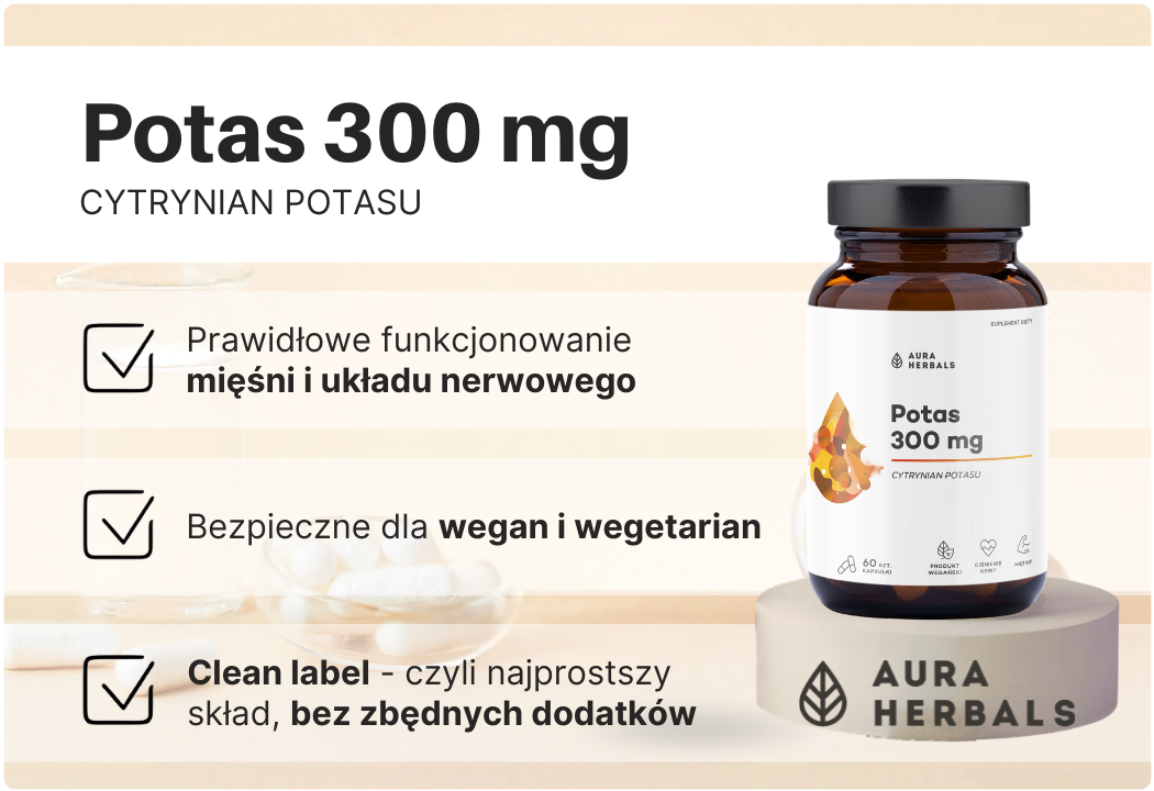 Potas 300 mg - Cytrynian Potasu (60 kaps) Aura Herbals