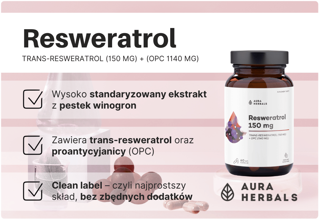 Resweratrol Resveratrol 95% OPC z Pestek Winogron (60 kaps) VEGE Aura Herbals