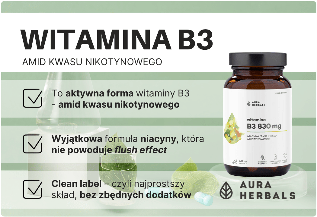 Witamina B3 Niacyna 200 mg (60 kaps) Aura Herbals