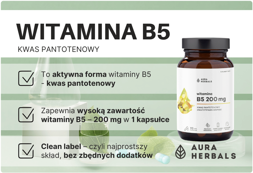 Witamina B5 Kwas Pantotenowy 200 mg (90 kaps) Aura Herbals