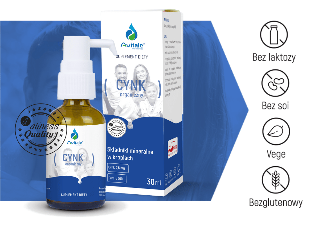 Cynk Organiczny Glukonian Cynku w Kroplach 30 ml Avitale Aliness