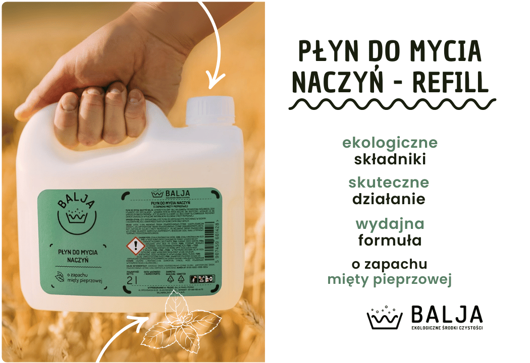 Płyn do Mycia Naczyń Ekologiczny Biodegradowalny Mięta Piperzowa Zapas 2 l BALJA