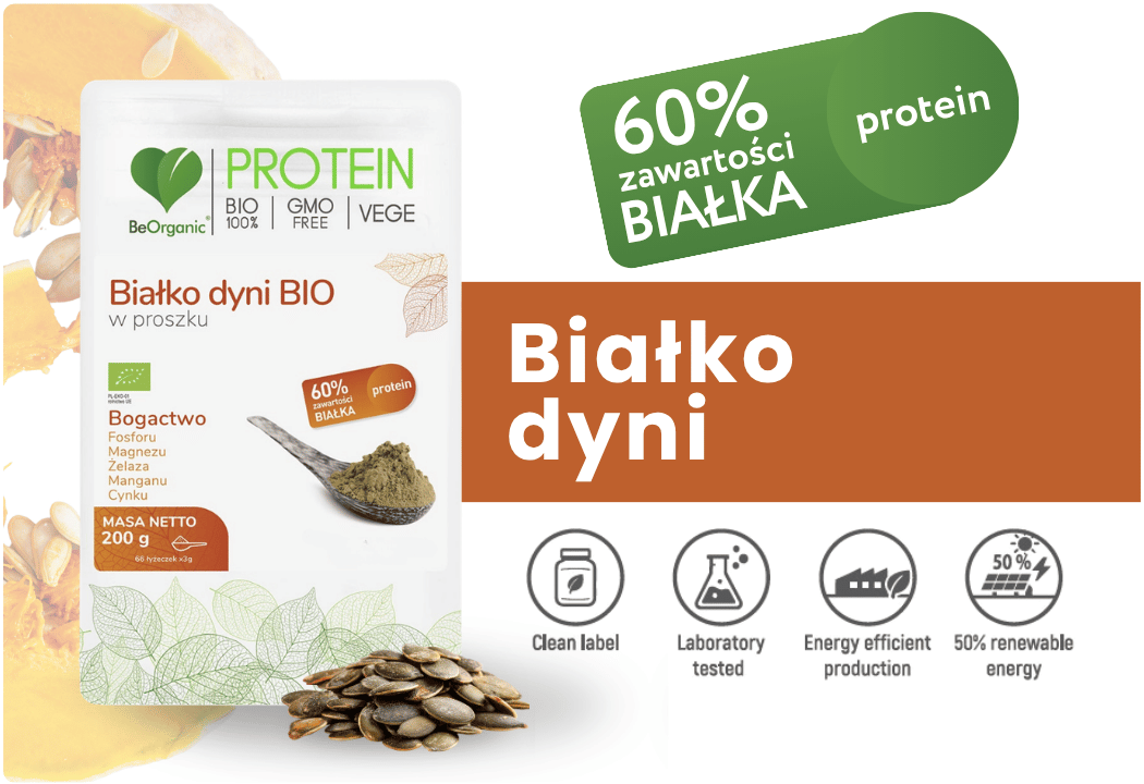 Białko Dyni Bio 60% Protein Proszek 200 g BeOrganic
