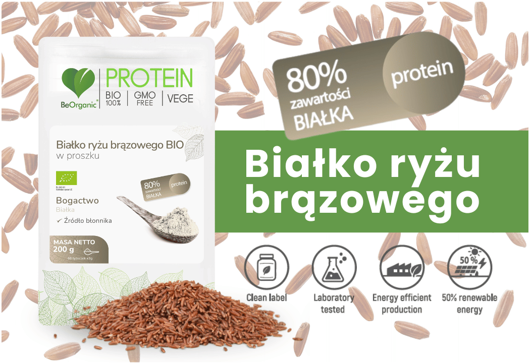 Białko Ryżu Brązowego Bio 80% Protein Proszek 200 g BeOrganic