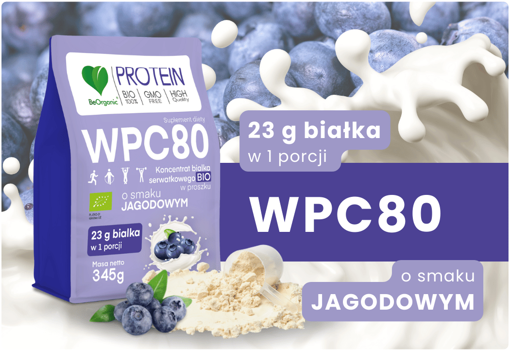 Białko Serwatkowe WPC 80 o Smaku Jagodowym Proszek 345 g BeOrganic