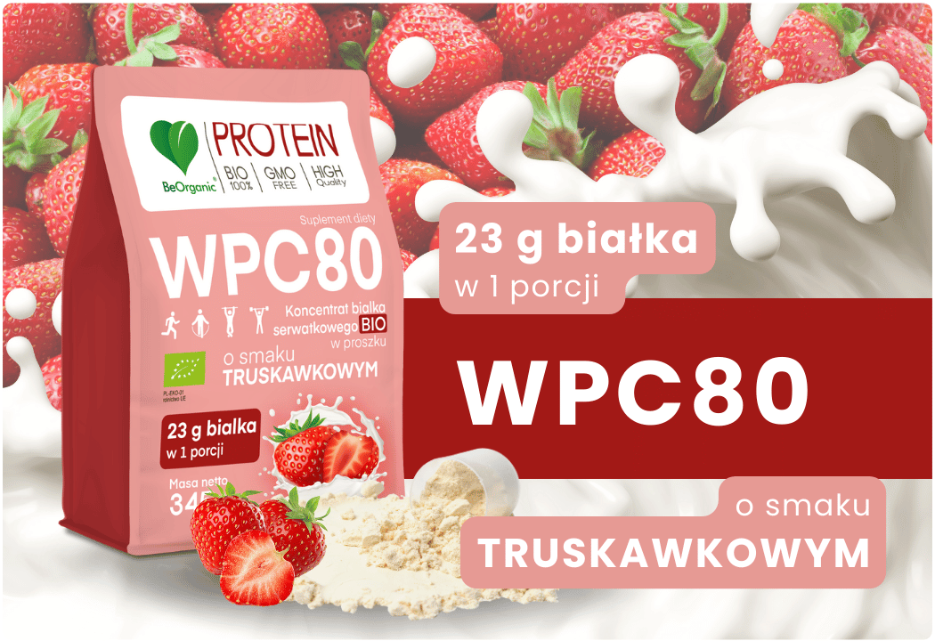 Białko Serwatkowe WPC 80 Smak Truskawkowy Proszek 345 g BeOrganic
