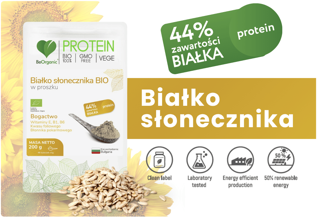 Białko Słonecznika Bio Eko 44% Protein Proszek 200 g BeOrganic
