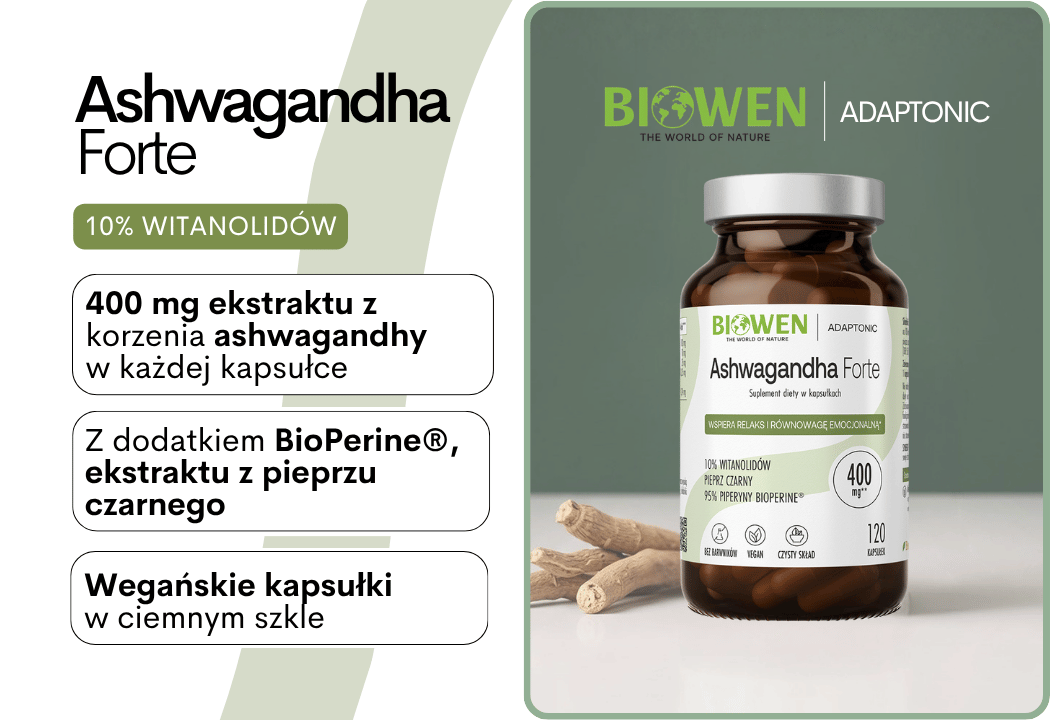 Ashwagandha Forte 400 mg, 10% witanolidów + BioPerine, 120 kapsułek vege Biowen